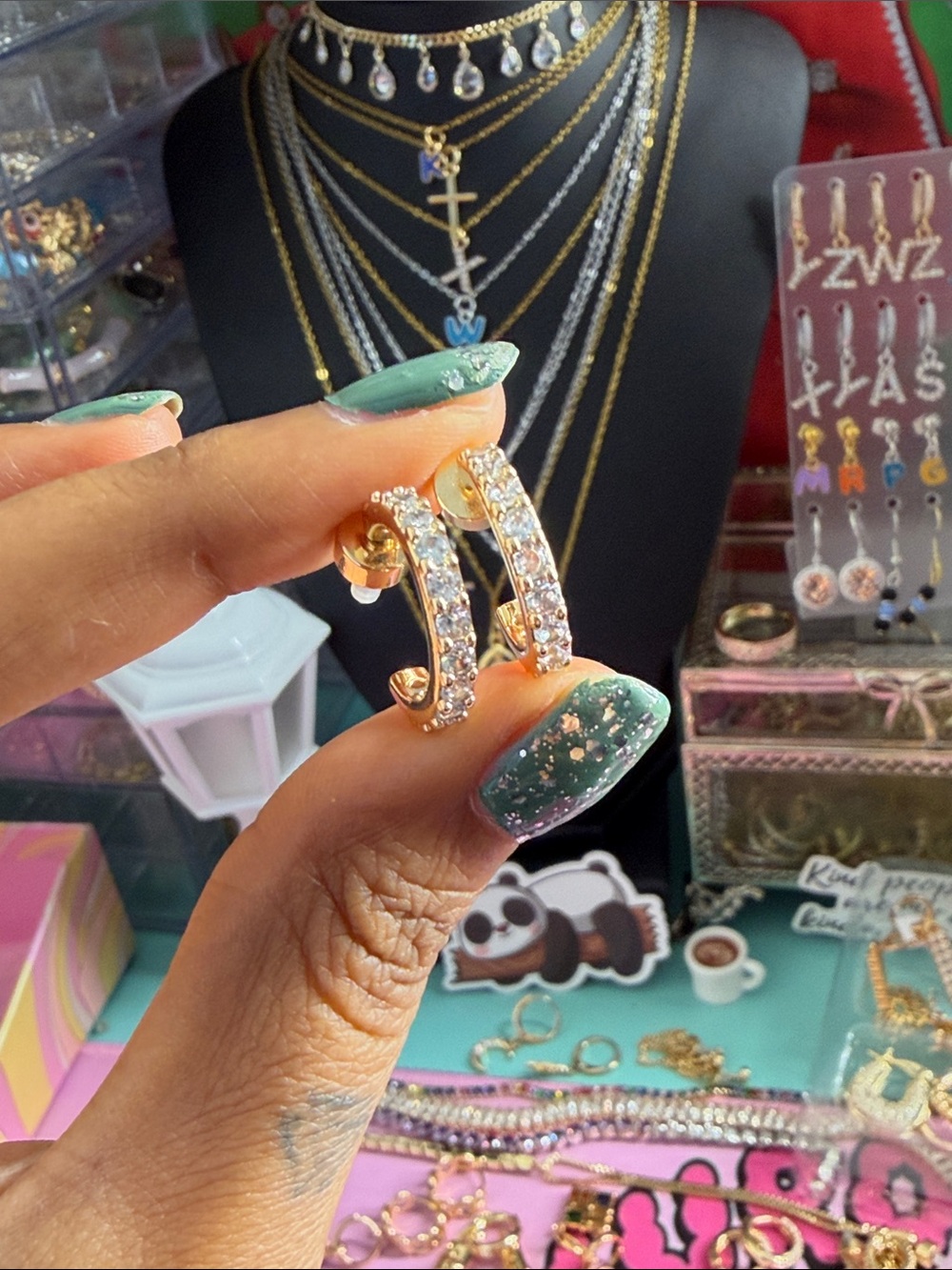 Gold Crystal Huggie Hoop Earrings - Sparkling Gold Tone